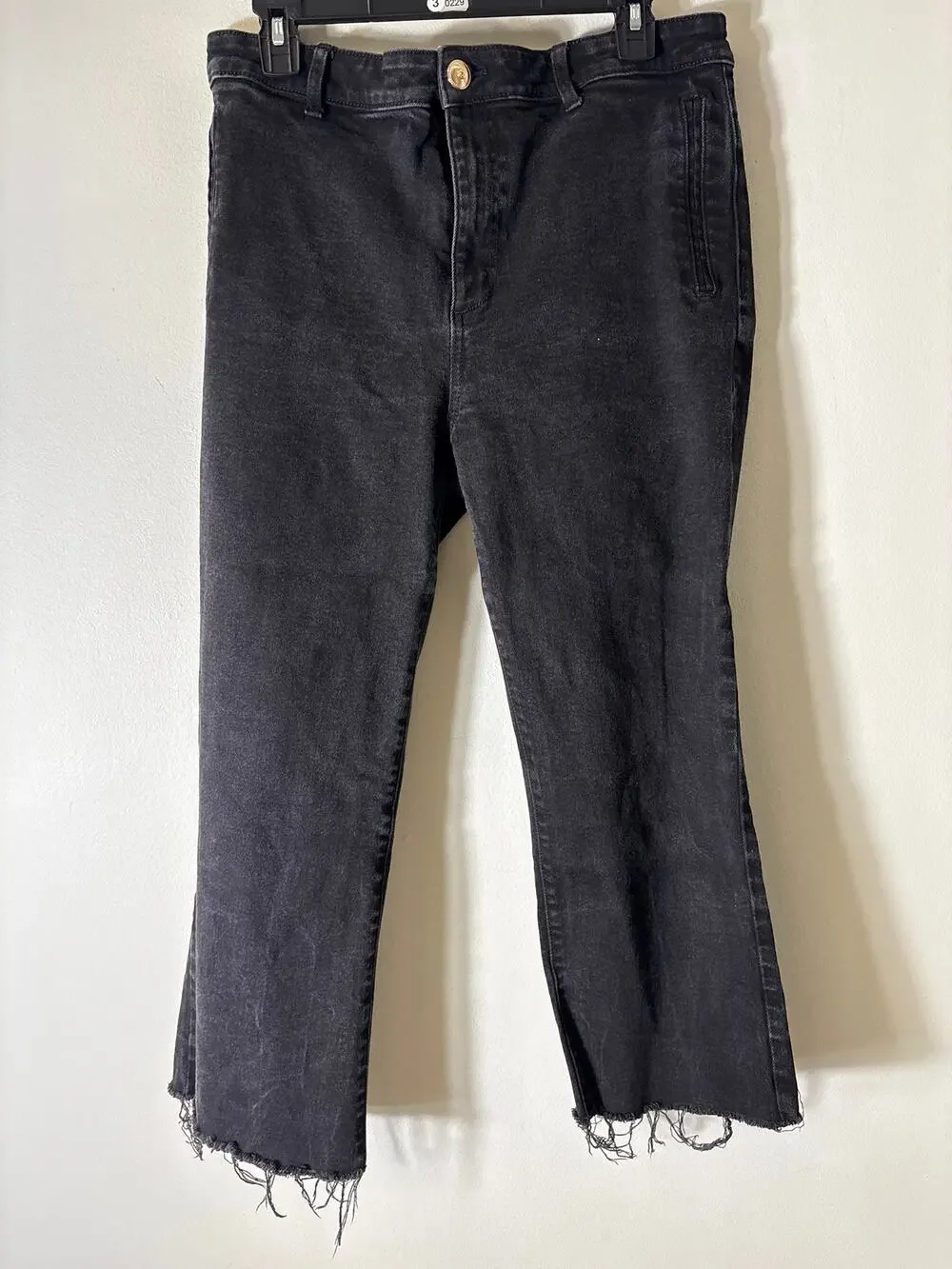 Zara Black Frayed Hemline HIgh Waisted Jeans Sz 14